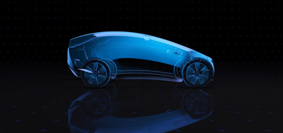 Blue x-ray vehicle on a dark background in 3d